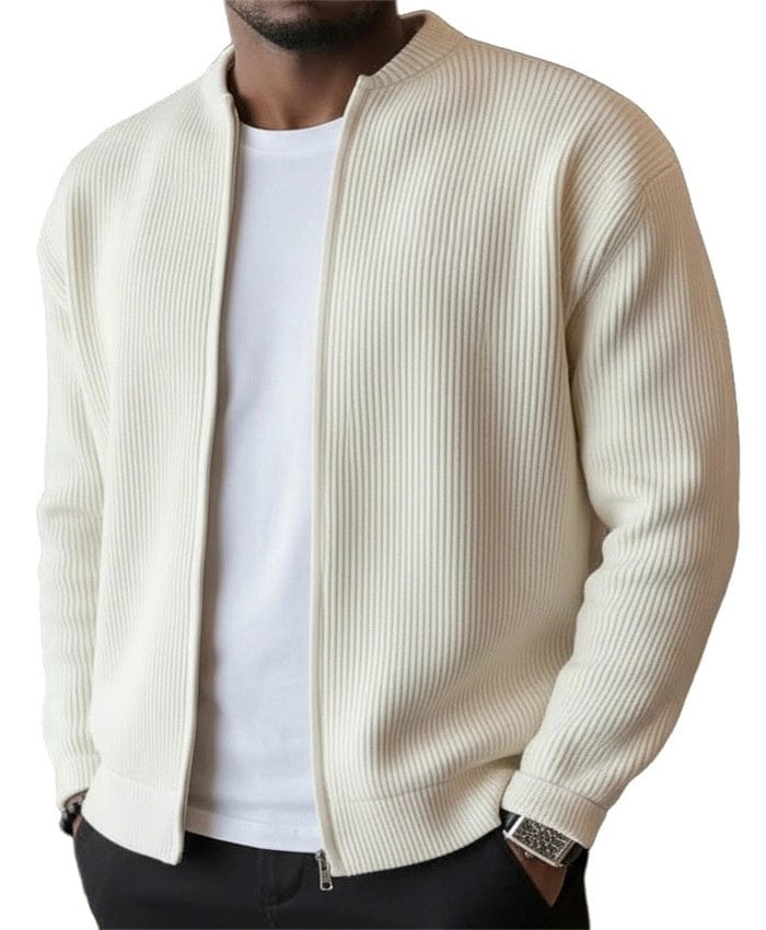 Men's Ribbed Zip Cardigan Jacket-Cardigan-Azzella London