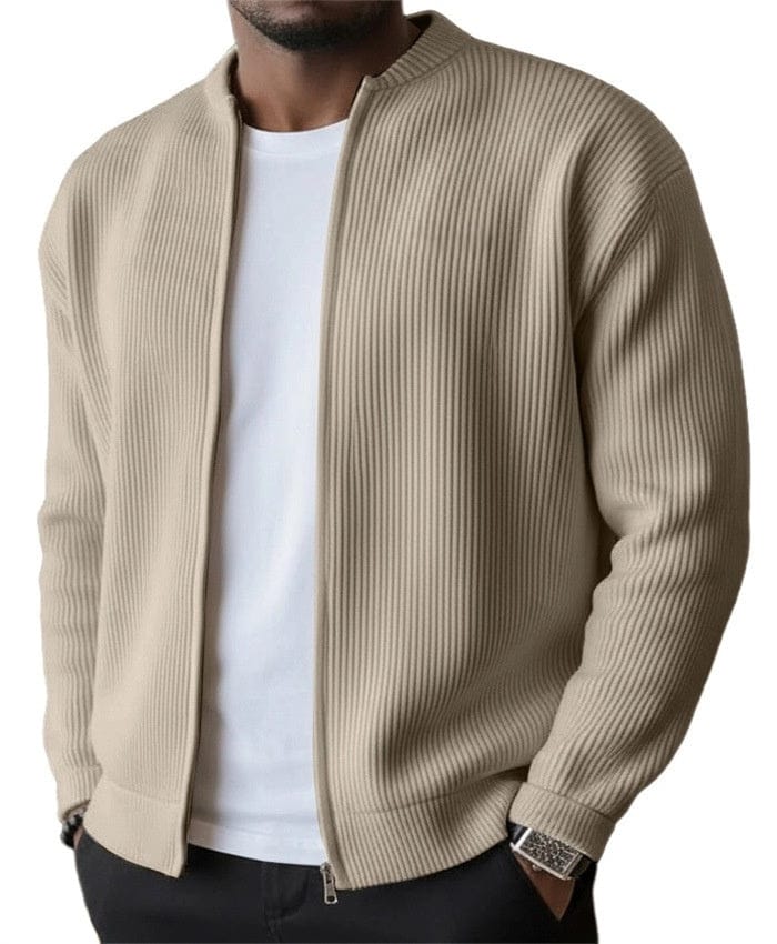 Men's Ribbed Zip Cardigan Jacket-Cardigan-Azzella London