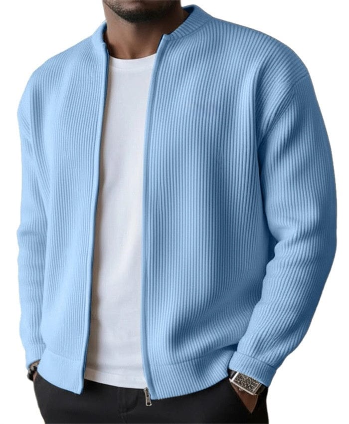 Men's Ribbed Zip Cardigan Jacket-Cardigan-Azzella London