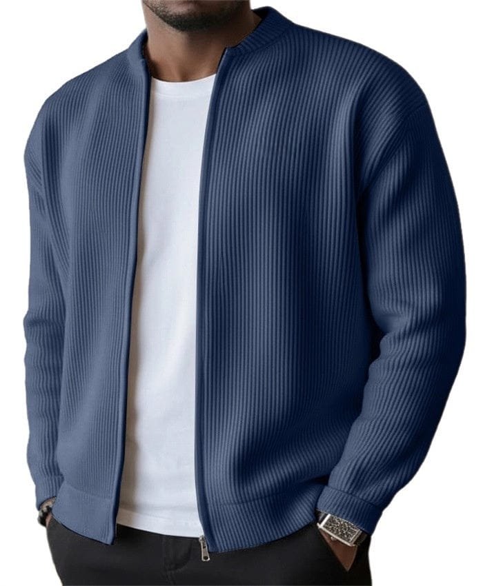 Men's Ribbed Zip Cardigan Jacket-Cardigan-Azzella London