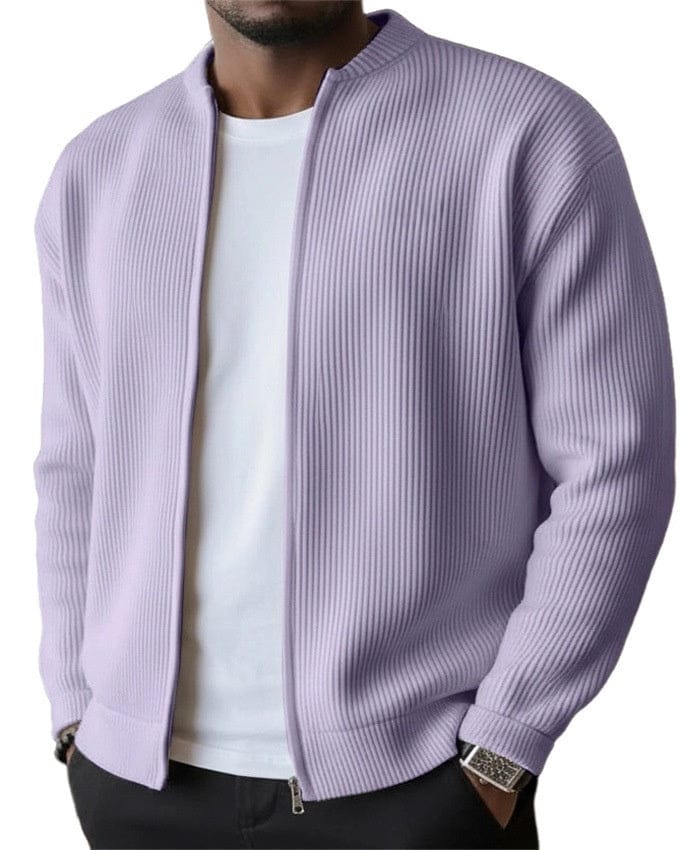 Men's Ribbed Zip Cardigan Jacket-Cardigan-Azzella London