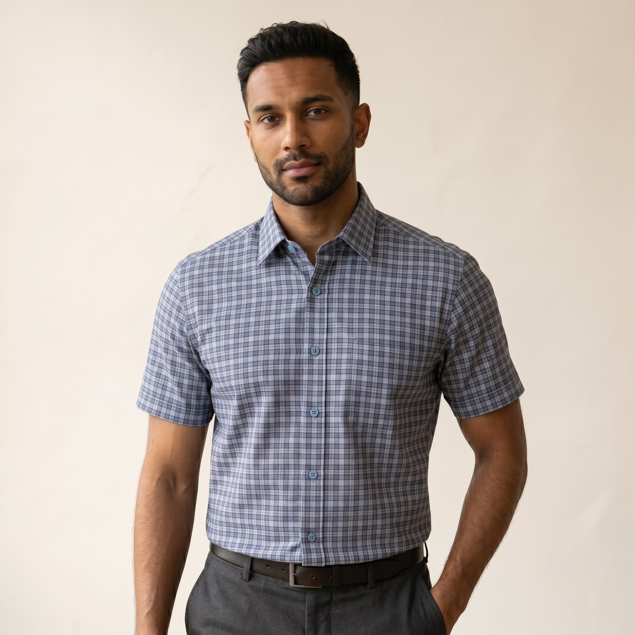 Men's Short-Sleeve Cotton Shirt-Azzella London