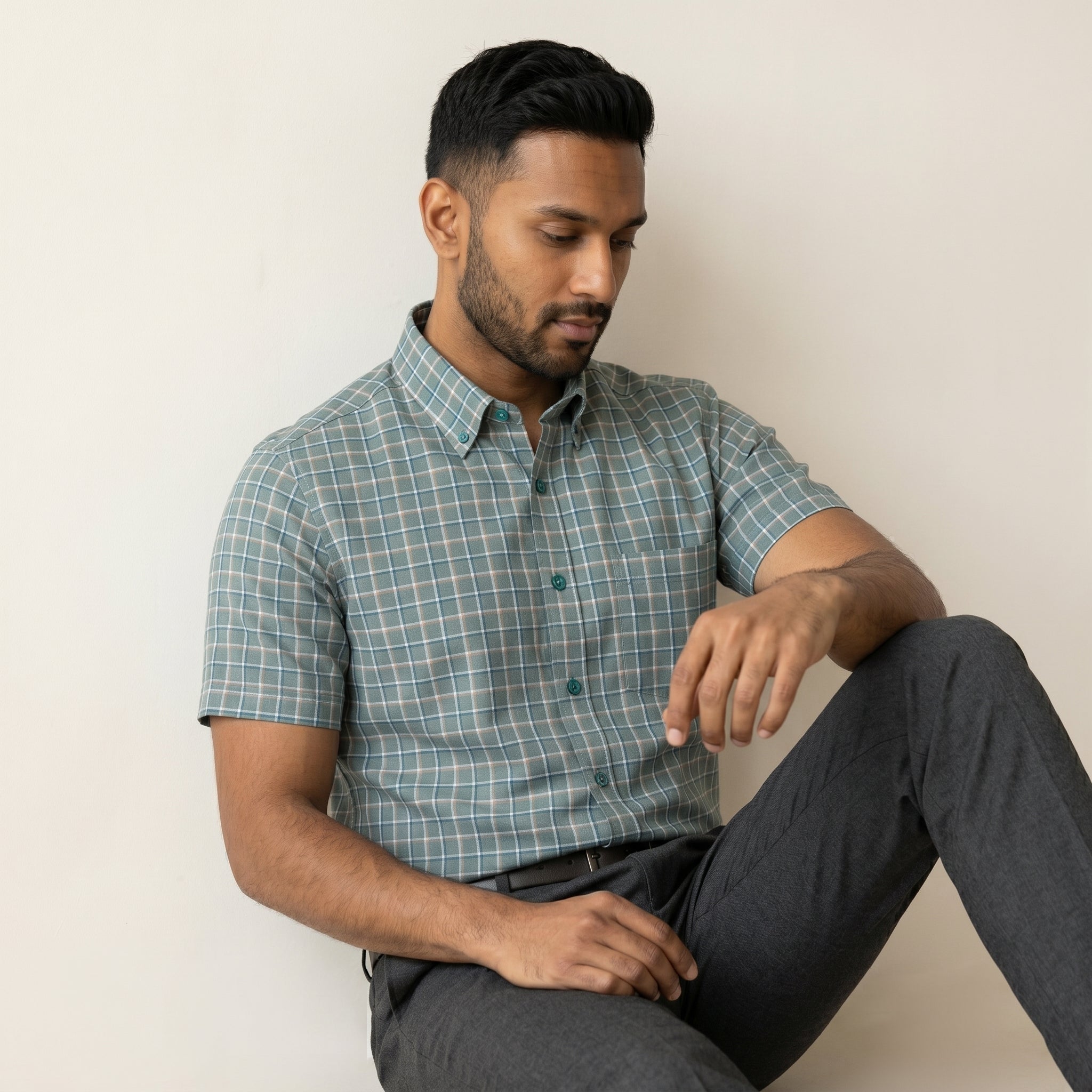 Men's Short-Sleeve Cotton Shirt-Azzella London