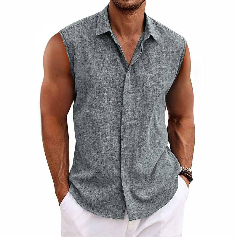 Men's Sleeveless Linen Shirt-Shirt-Azzella London