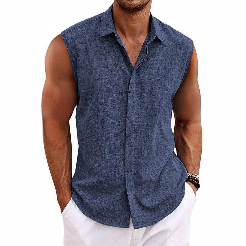 Men's Sleeveless Linen Shirt-Shirt-Azzella London