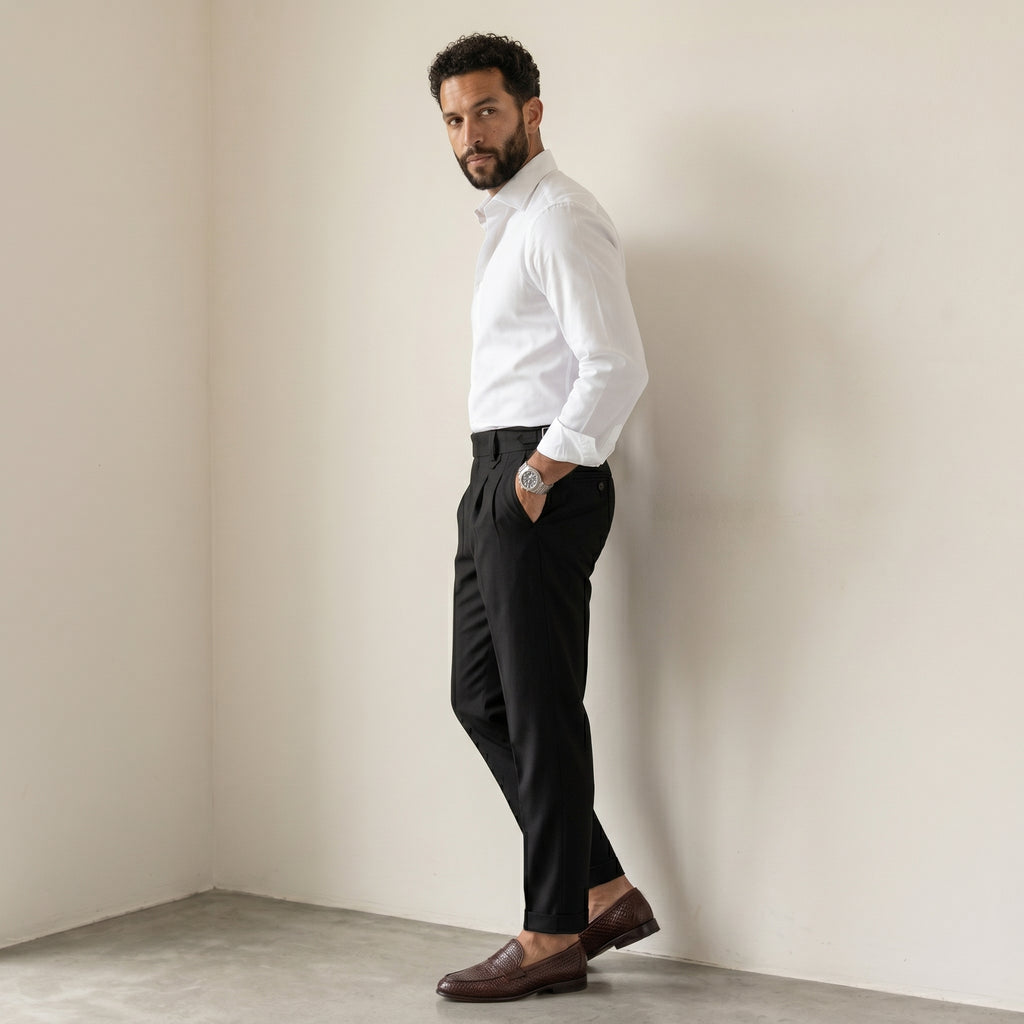Men's Slim-Fit Classic Trousers-Azzella London