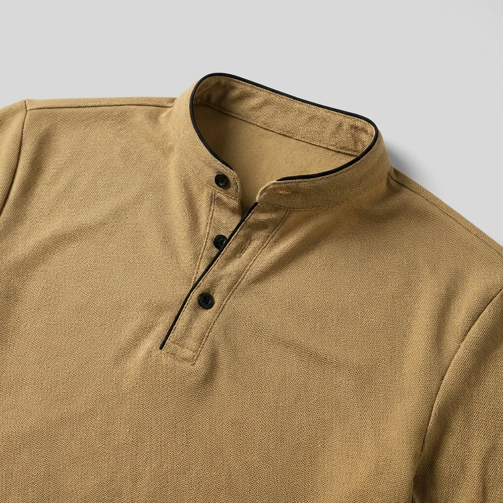 Men's Slim-Fit Mandarin Collar Polo-Polo Shirt-Azzella London