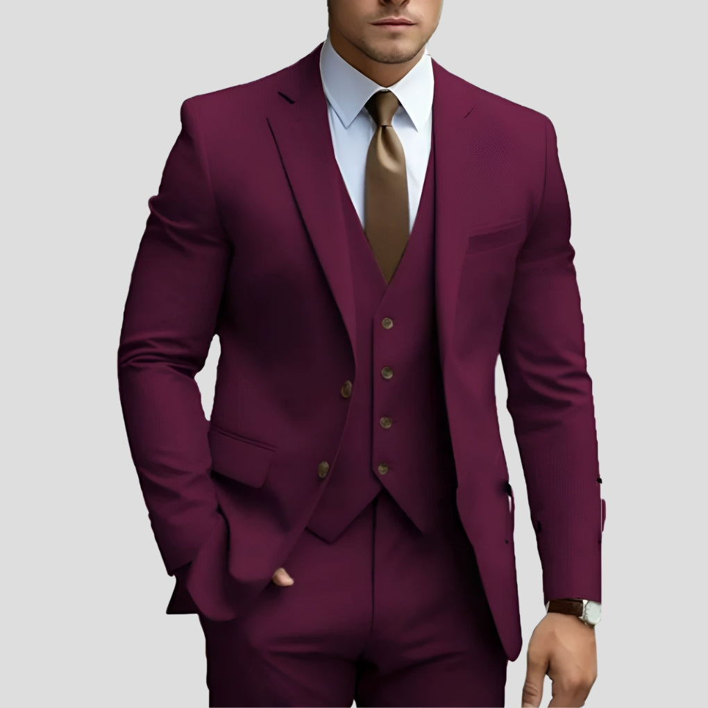 Men's Slim Fit Three Piece Suit-Azzella London