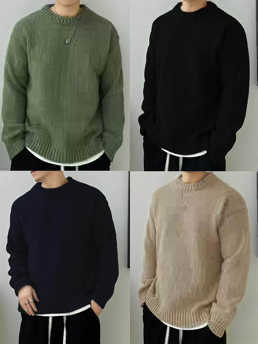 Men's Solid Knit Crewneck Sweater-Sweater-Azzella London