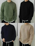Men's Solid Knit Crewneck Sweater-Sweater-Azzella London
