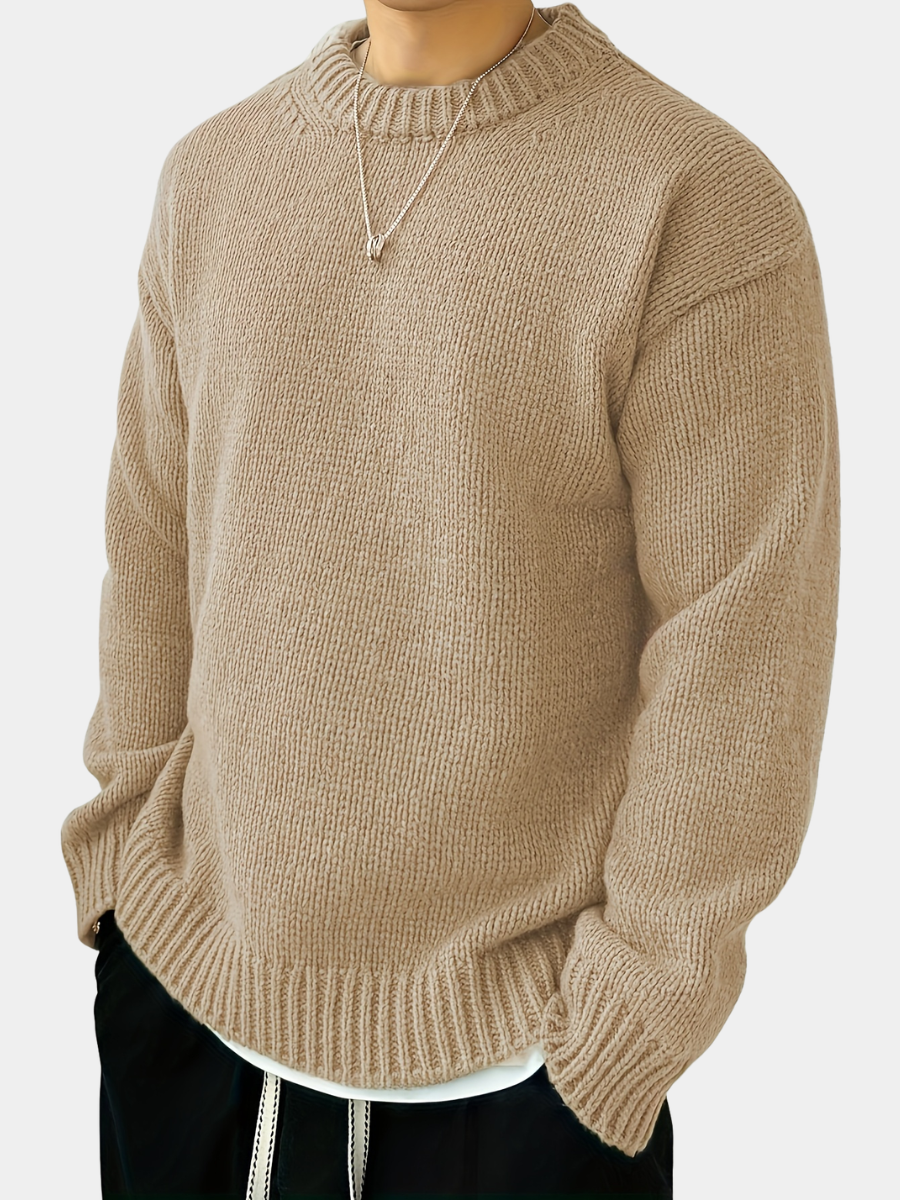 Men's Solid Knit Crewneck Sweater-Sweater-Azzella London