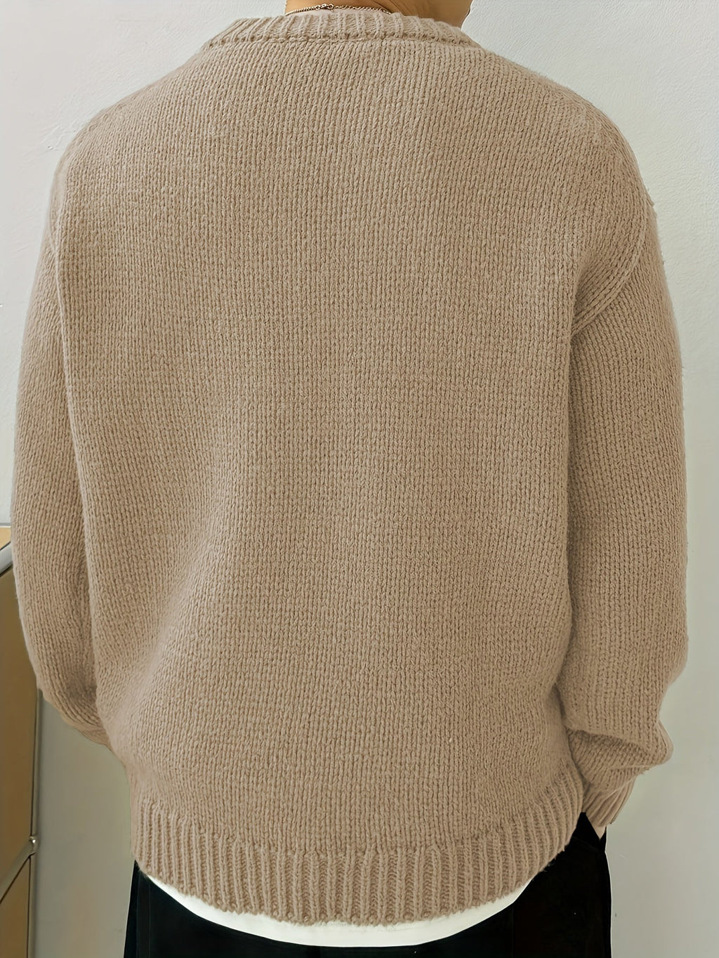 Men's Solid Knit Crewneck Sweater-Sweater-Azzella London