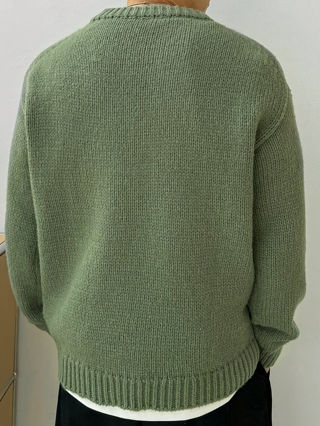 Men's Solid Knit Crewneck Sweater-Sweater-Azzella London
