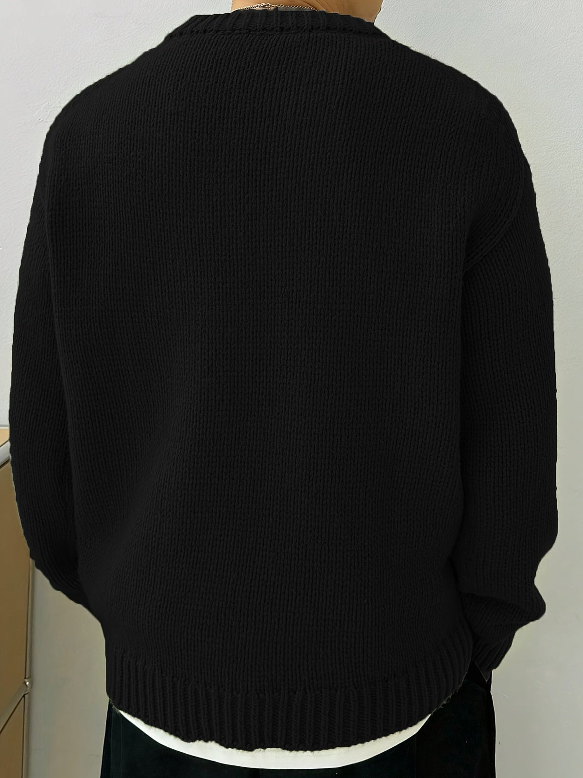 Men's Solid Knit Crewneck Sweater-Sweater-Azzella London