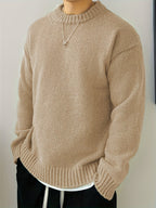 Men's Solid Knit Crewneck Sweater-Sweater-Azzella London