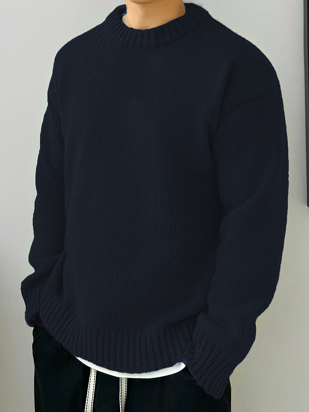 Men's Solid Knit Crewneck Sweater-Sweater-Azzella London