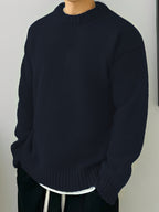 Men's Solid Knit Crewneck Sweater-Sweater-Azzella London