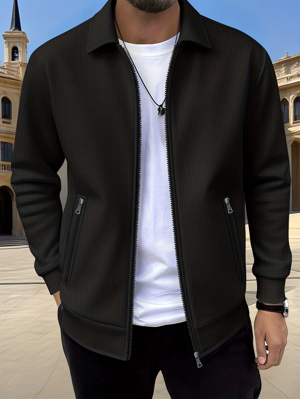 Men's Sports Lapel Zip Jacket-Jacket-Azzella London