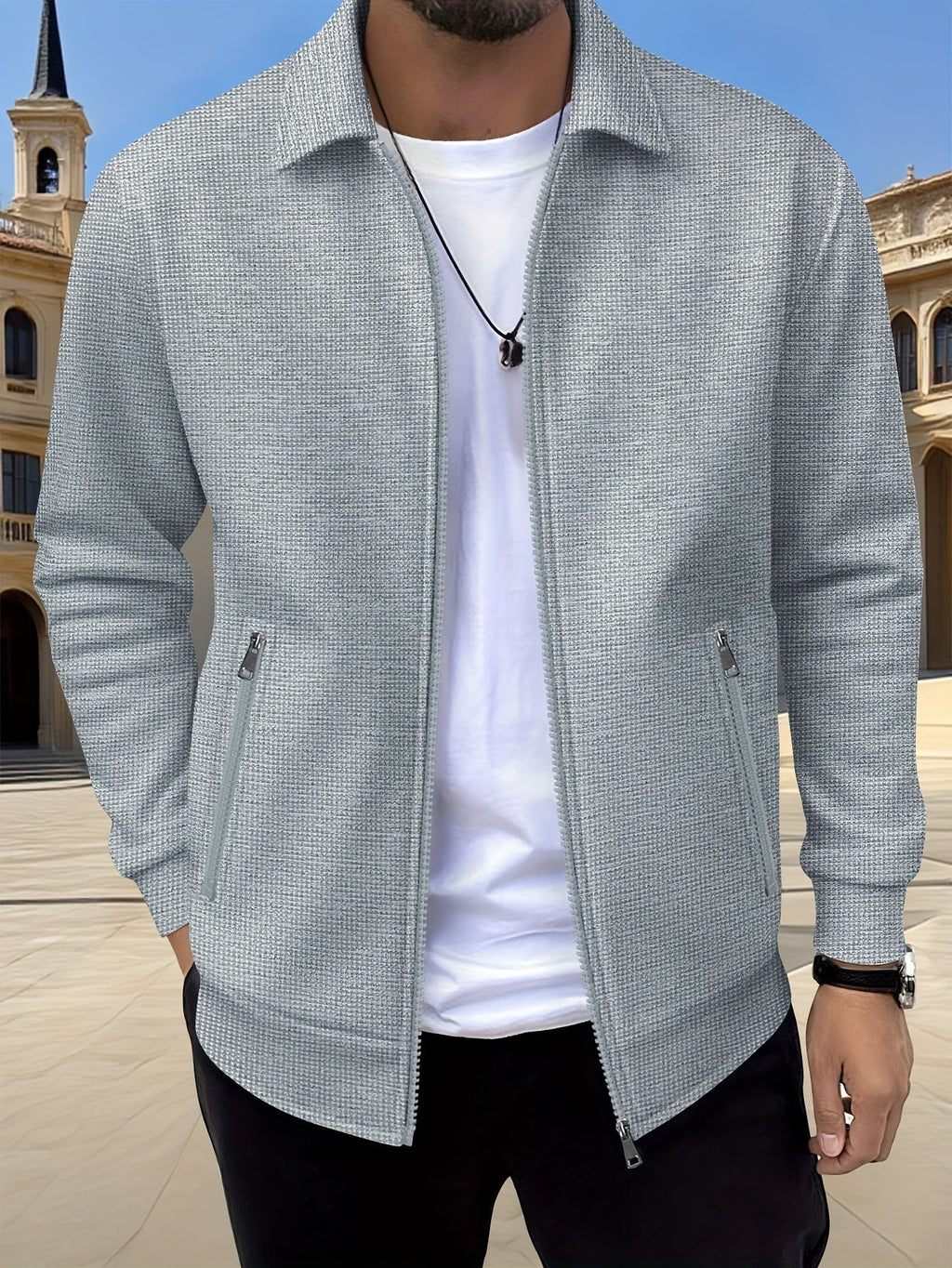 Men's Sports Lapel Zip Jacket-Jacket-Azzella London