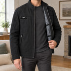 Men's Stand Collar Jacket Cotton Black 1-Azzella London