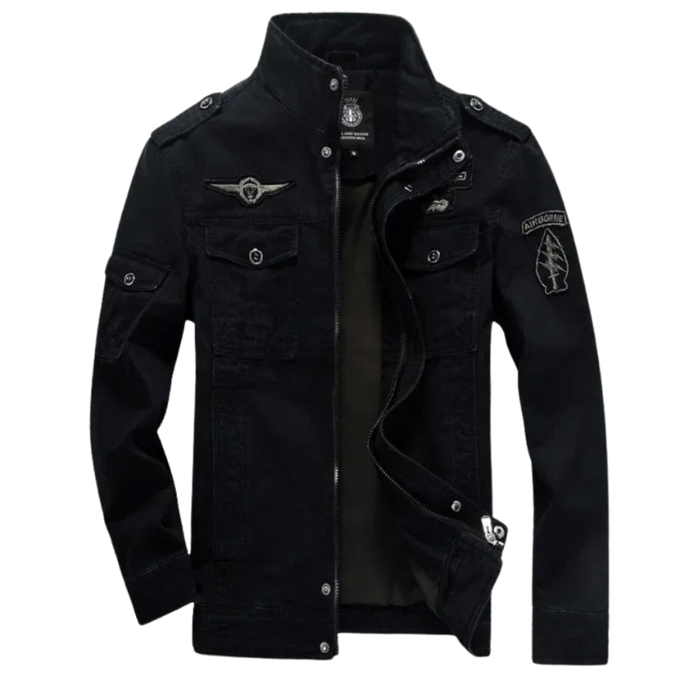 Men's Stand Collar Jacket Cotton Black 2-Azzella London