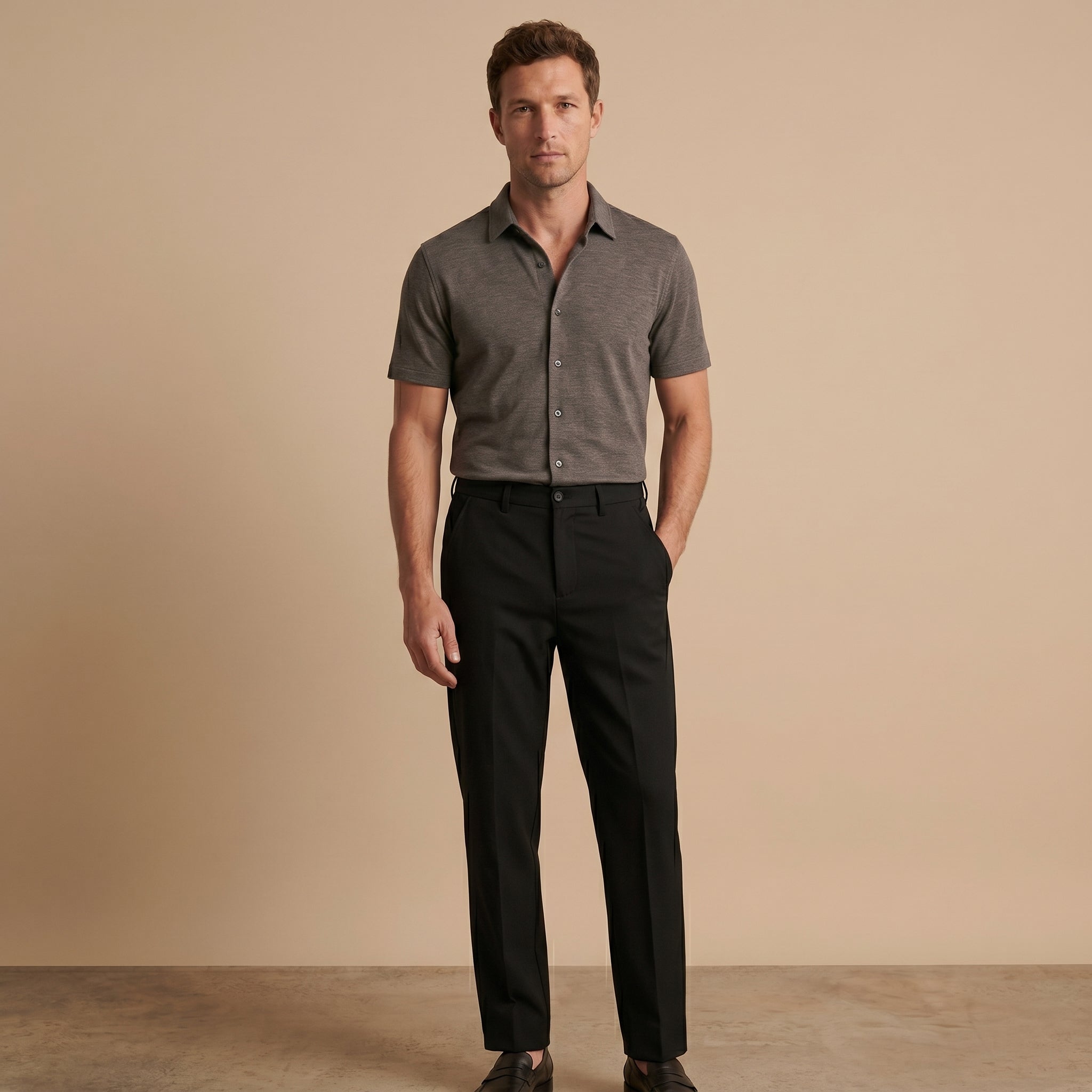 Men's Stretch Straight-Leg Trousers-Azzella London