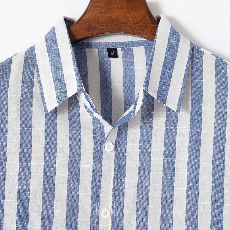 Men's Striped Cotton-Linen Shirt-Shirt-Azzella London