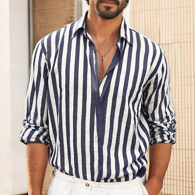 Men's Striped Cotton-Linen Shirt-Shirt-Azzella London