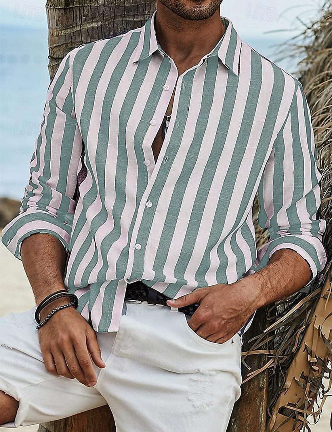 Men's Striped Cotton-Linen Shirt-Shirt-Azzella London