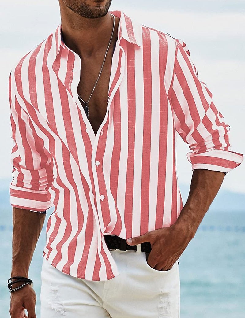 Men's Striped Cotton-Linen Shirt-Shirt-Azzella London