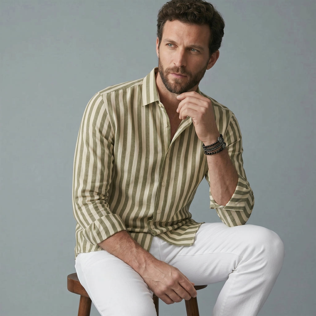 Men's Striped Long-Sleeve Shirt-Azzella London