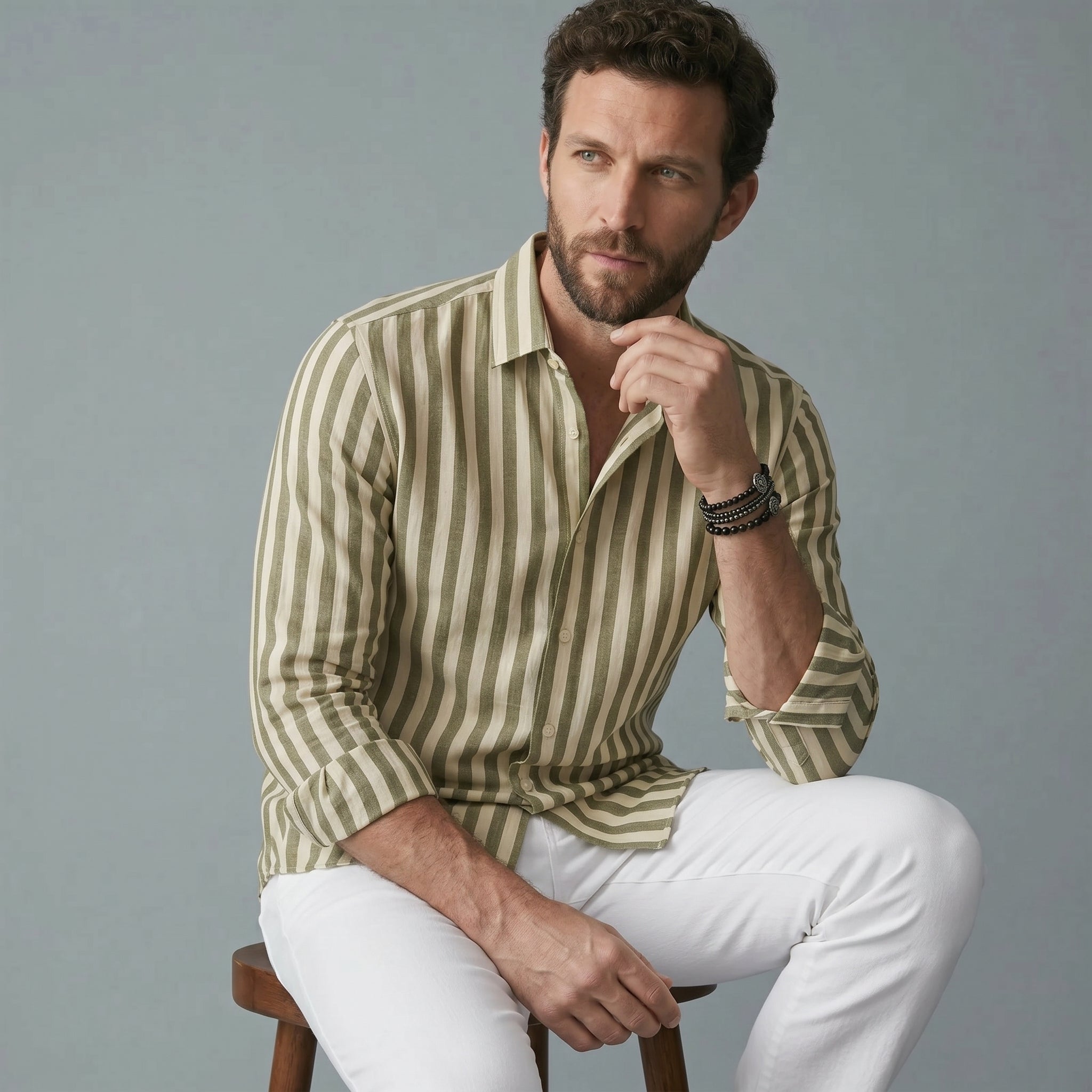 Men's Striped Long-Sleeve Shirt-Azzella London