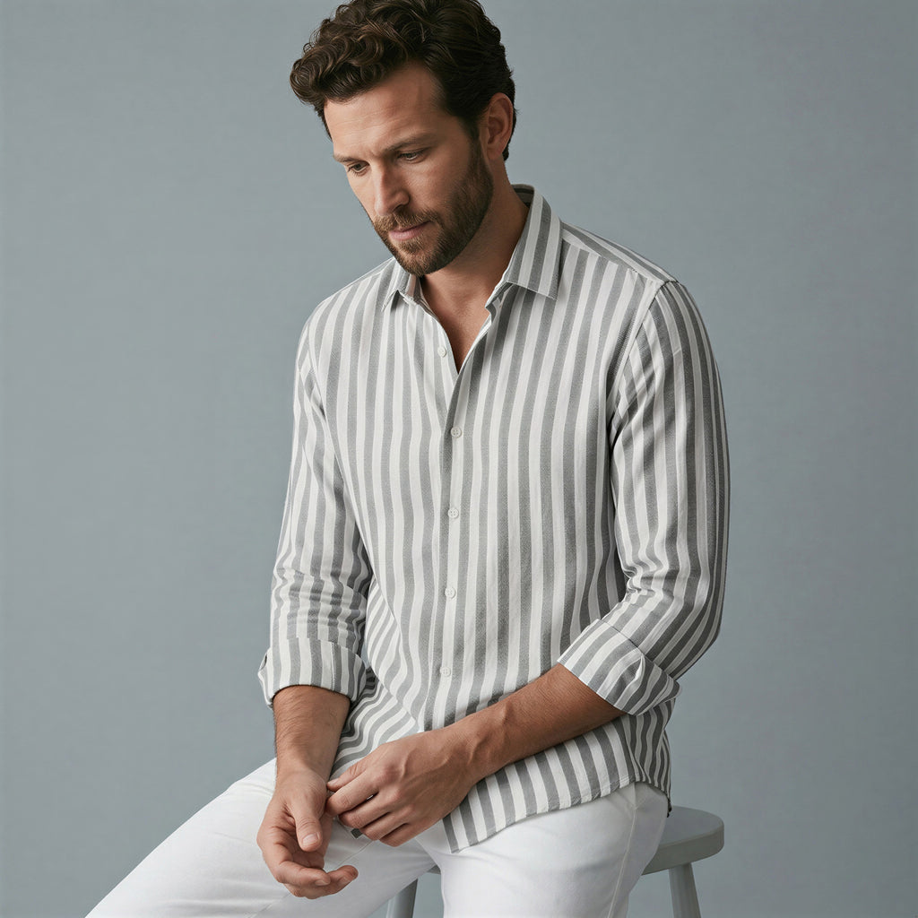Men's Striped Long-Sleeve Shirt-Azzella London