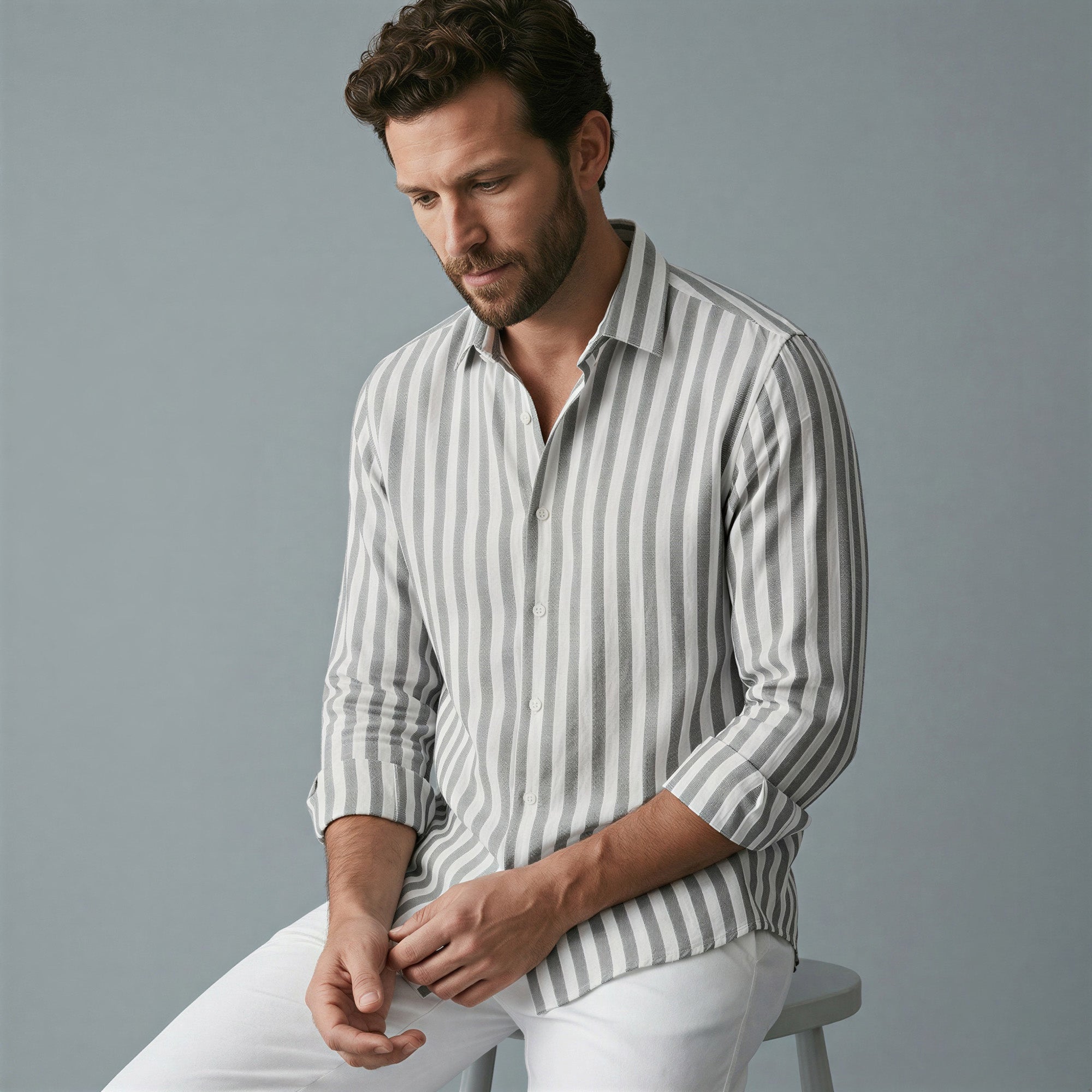 Men's Striped Long-Sleeve Shirt-Azzella London