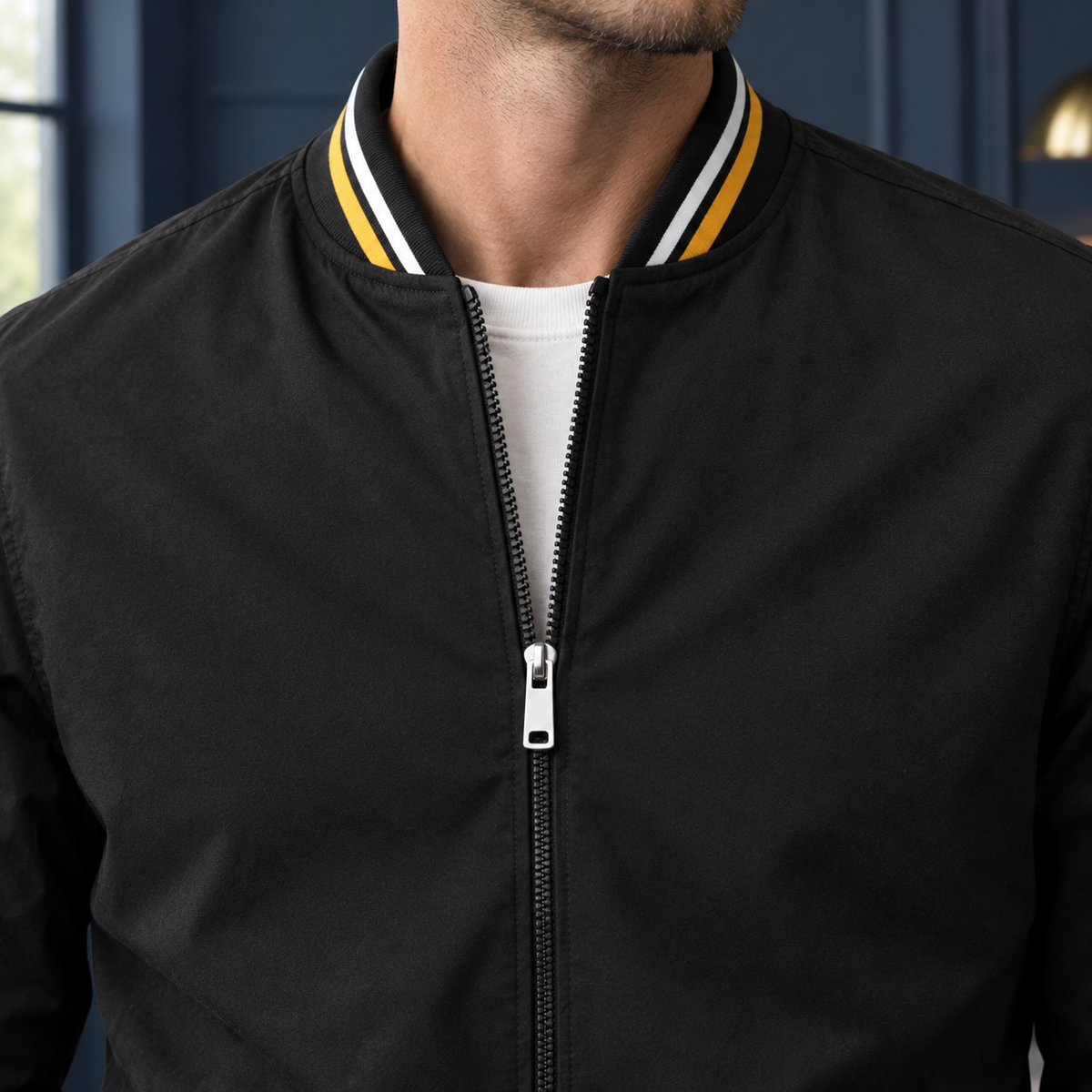 Men's Striped Ribbed Varsity Jacket-Azzella London