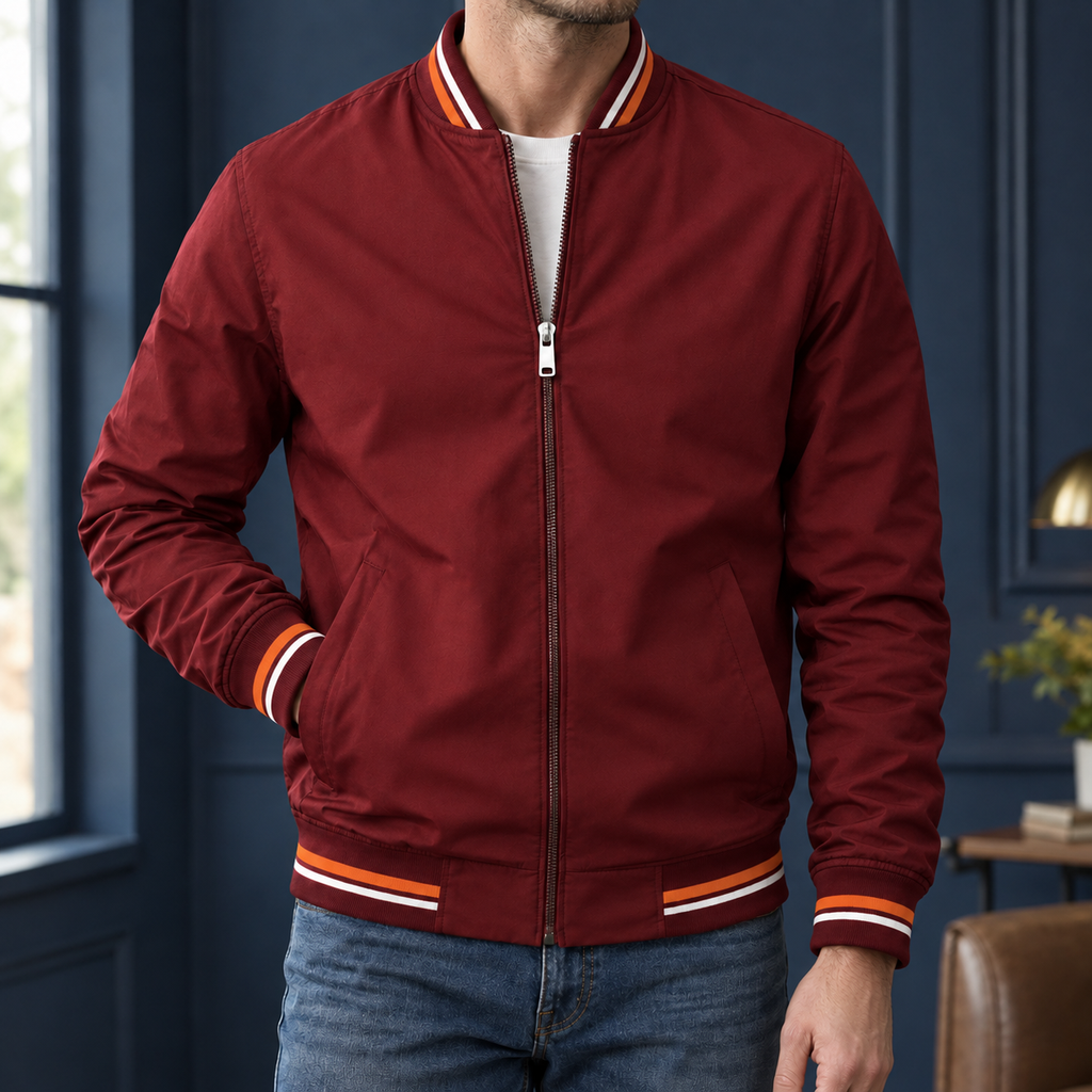Men's Striped Ribbed Varsity Jacket-Azzella London