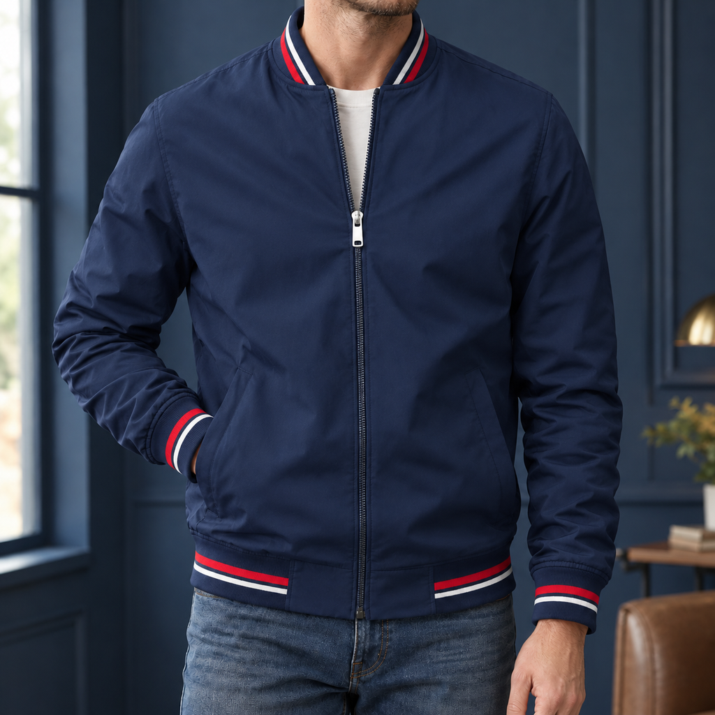 Men's Striped Ribbed Varsity Jacket-Azzella London