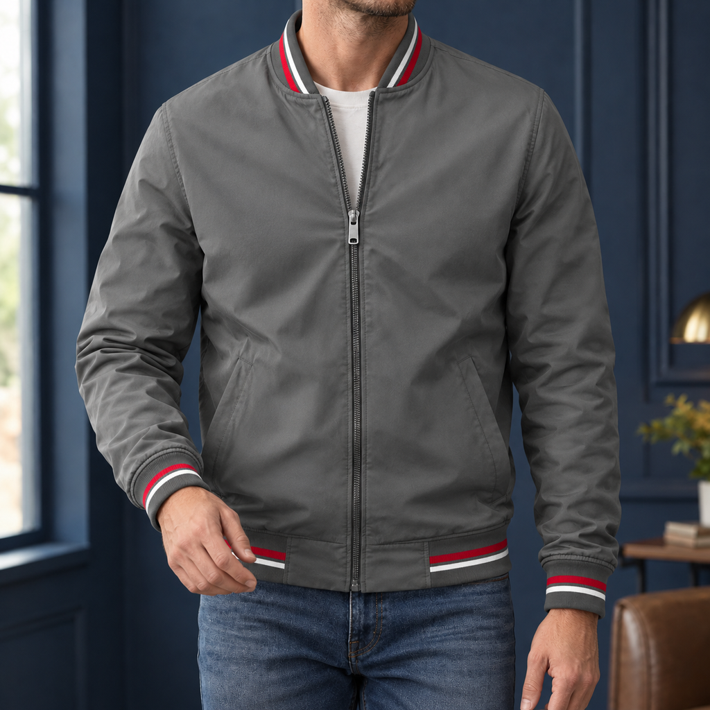 Men's Striped Ribbed Varsity Jacket-Azzella London
