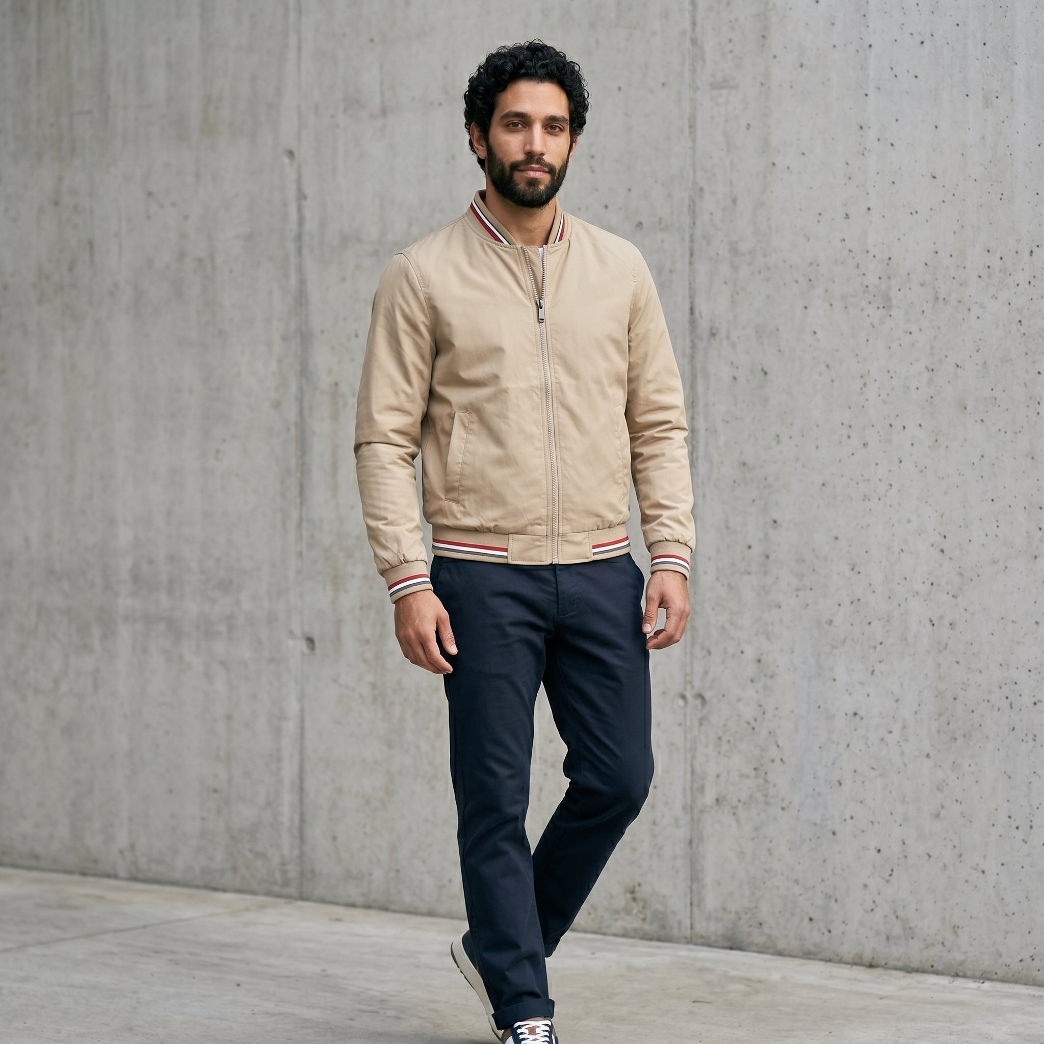 Men's Striped-Trim Bomber Jacket-Azzella London