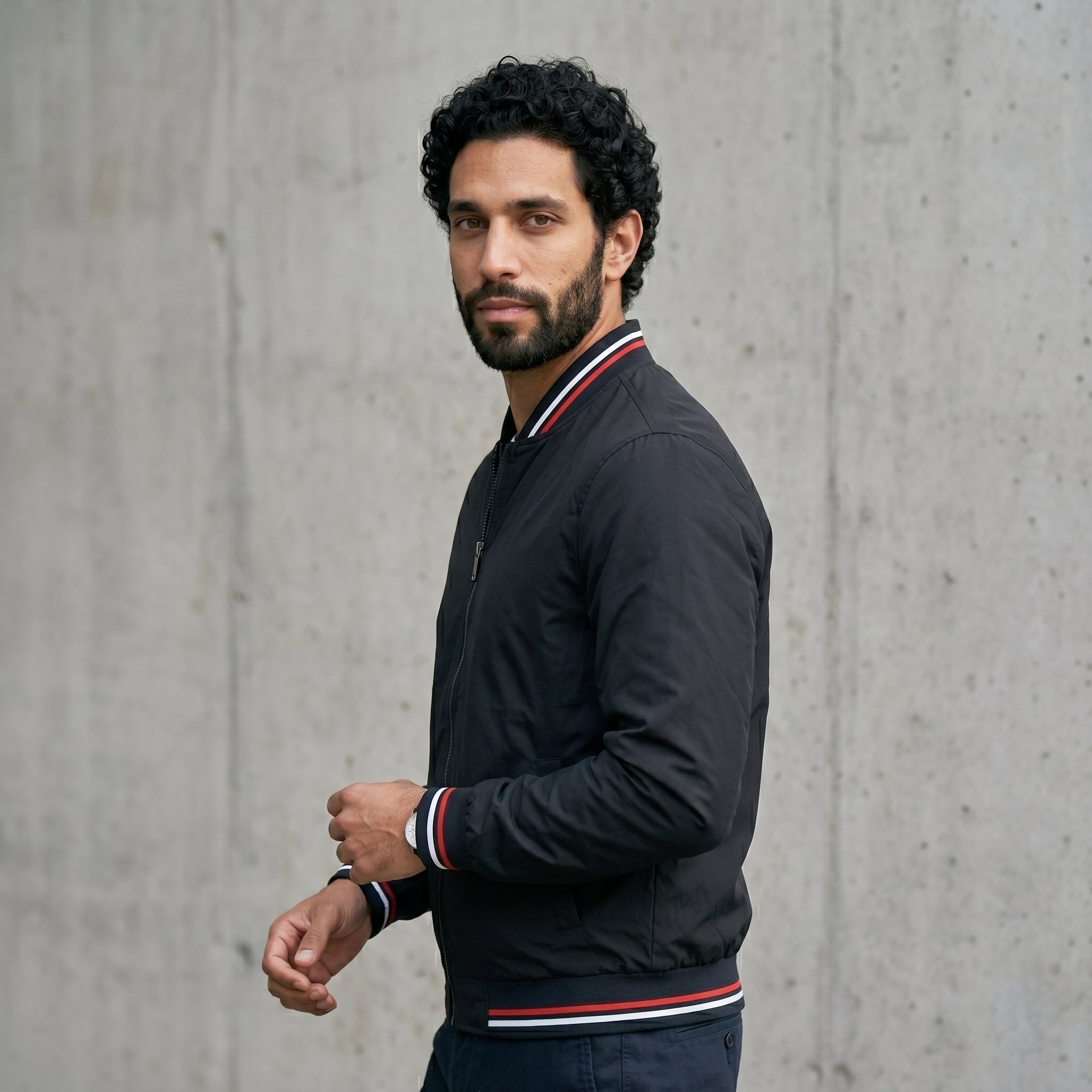 Men's Striped-Trim Bomber Jacket-Azzella London