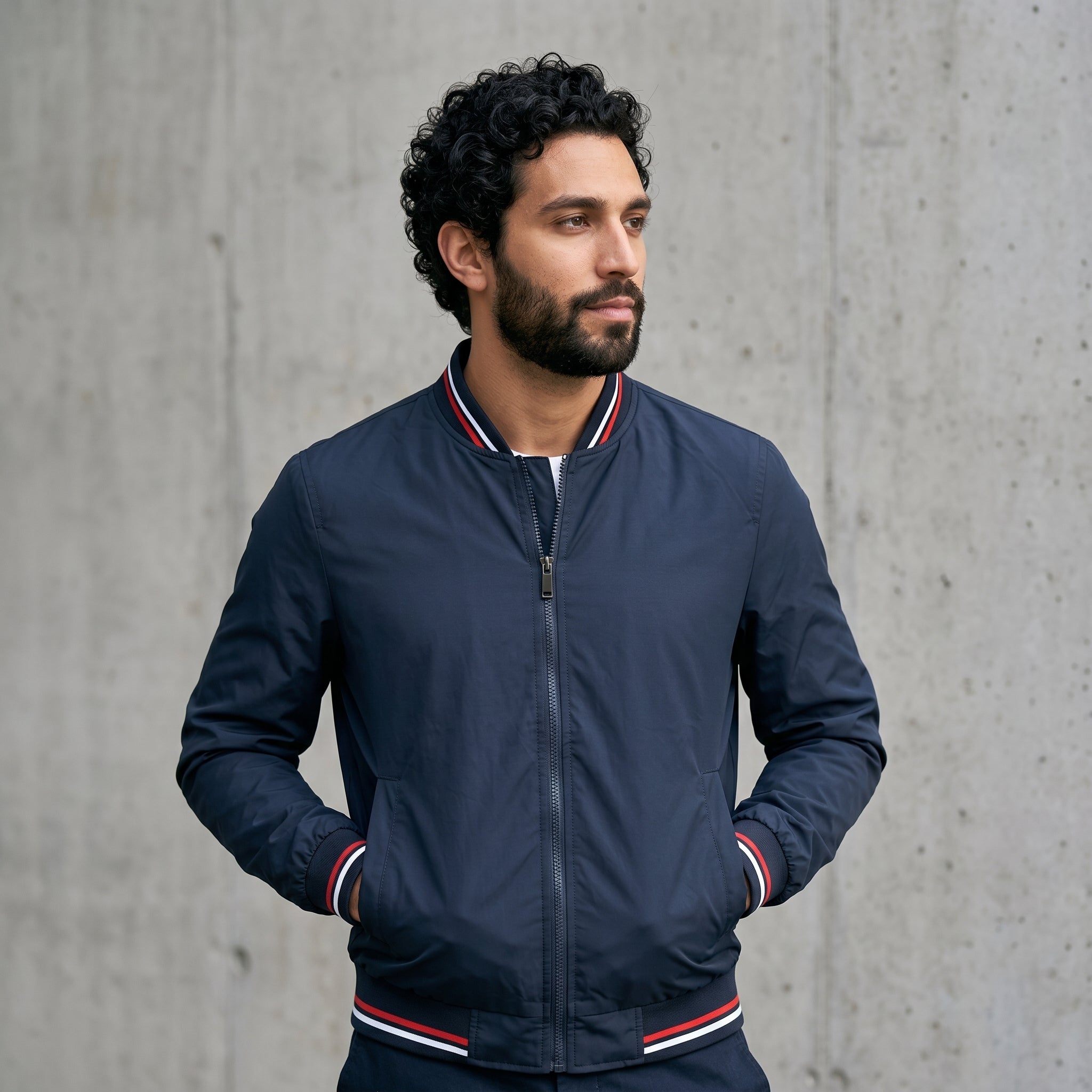 Men's Striped-Trim Bomber Jacket-Azzella London