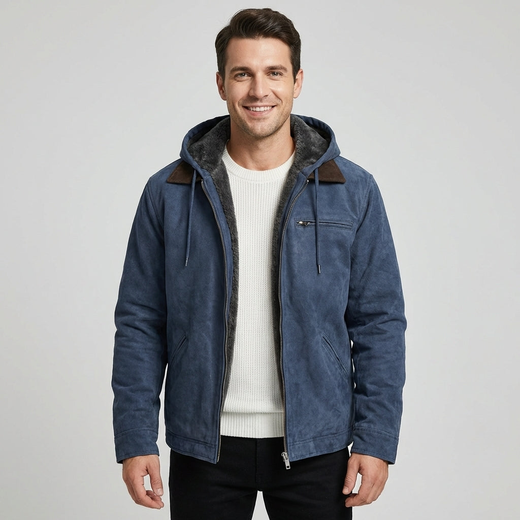 Men's Suede Hooded Jacket-Azzella London