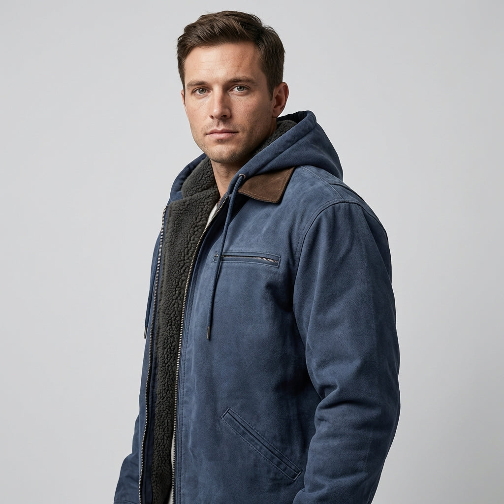 Men's Suede Hooded Jacket-Azzella London