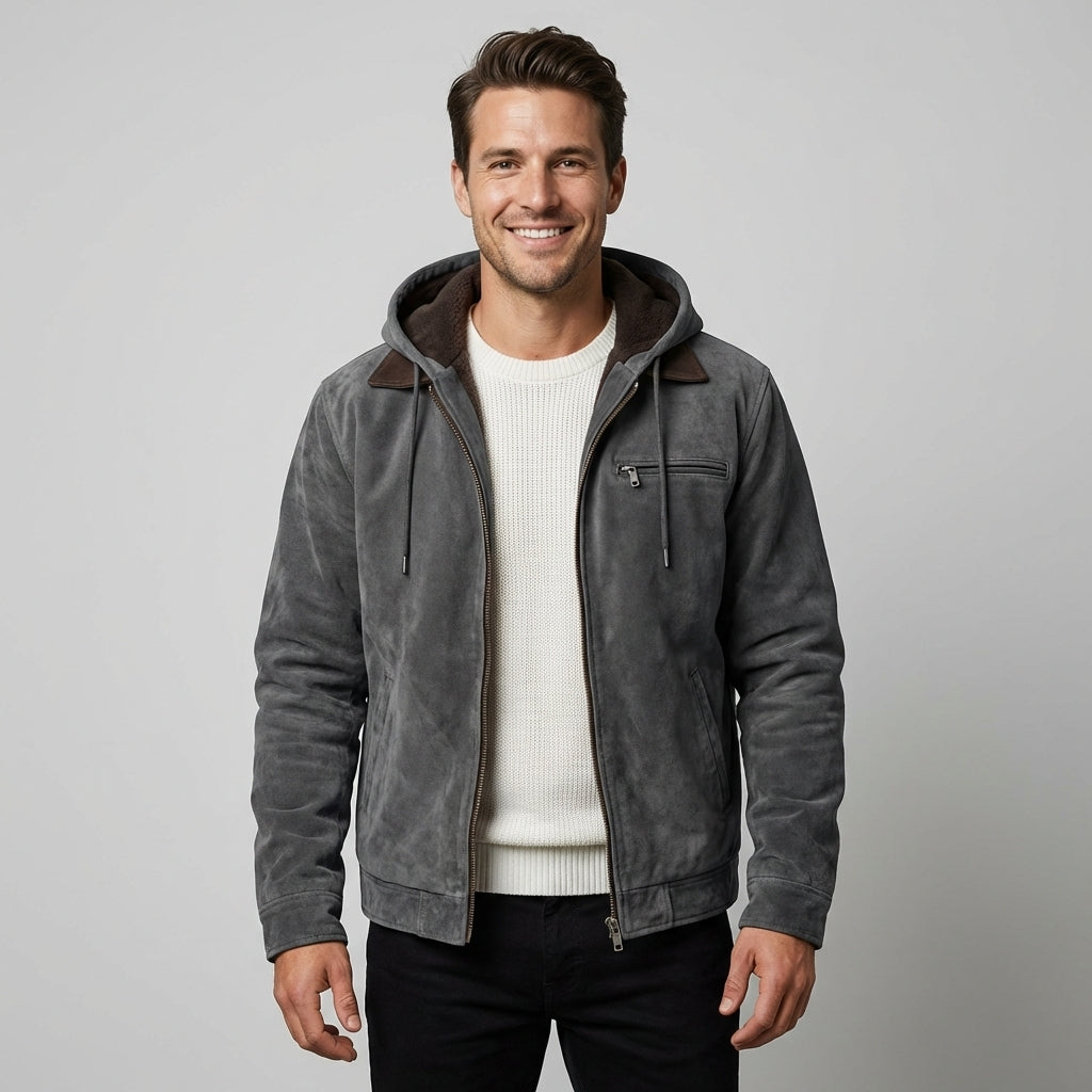 Men's Suede Hooded Jacket-Azzella London