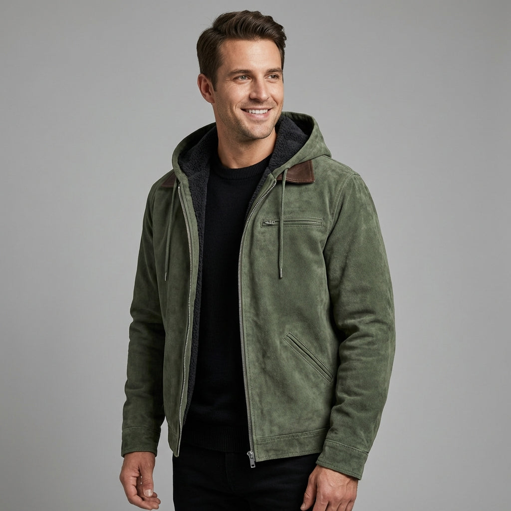 Men's Suede Hooded Jacket-Azzella London