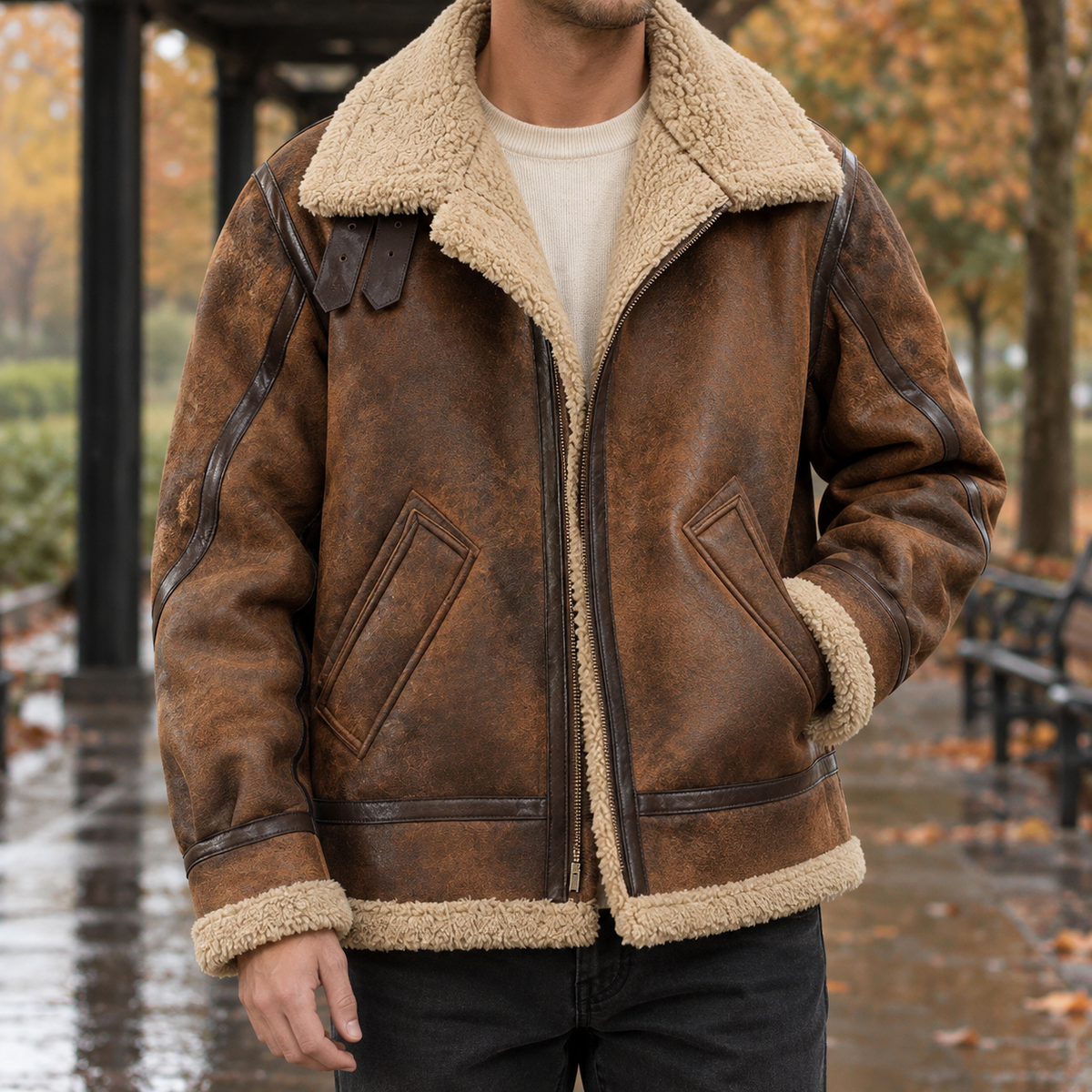 Men's Suede Look Aviator Jacket-Azzella London