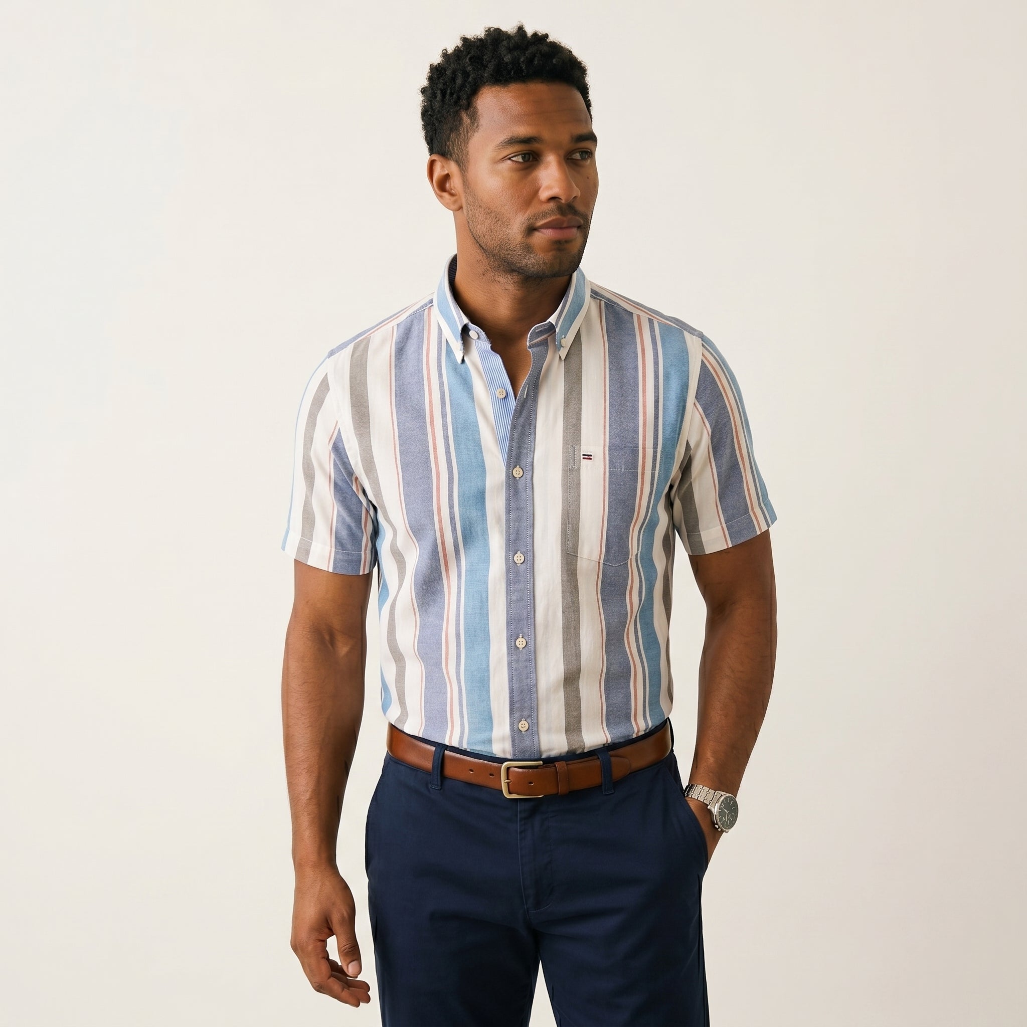 Men's Tailored Cotton Button-Up Shirt-Azzella London
