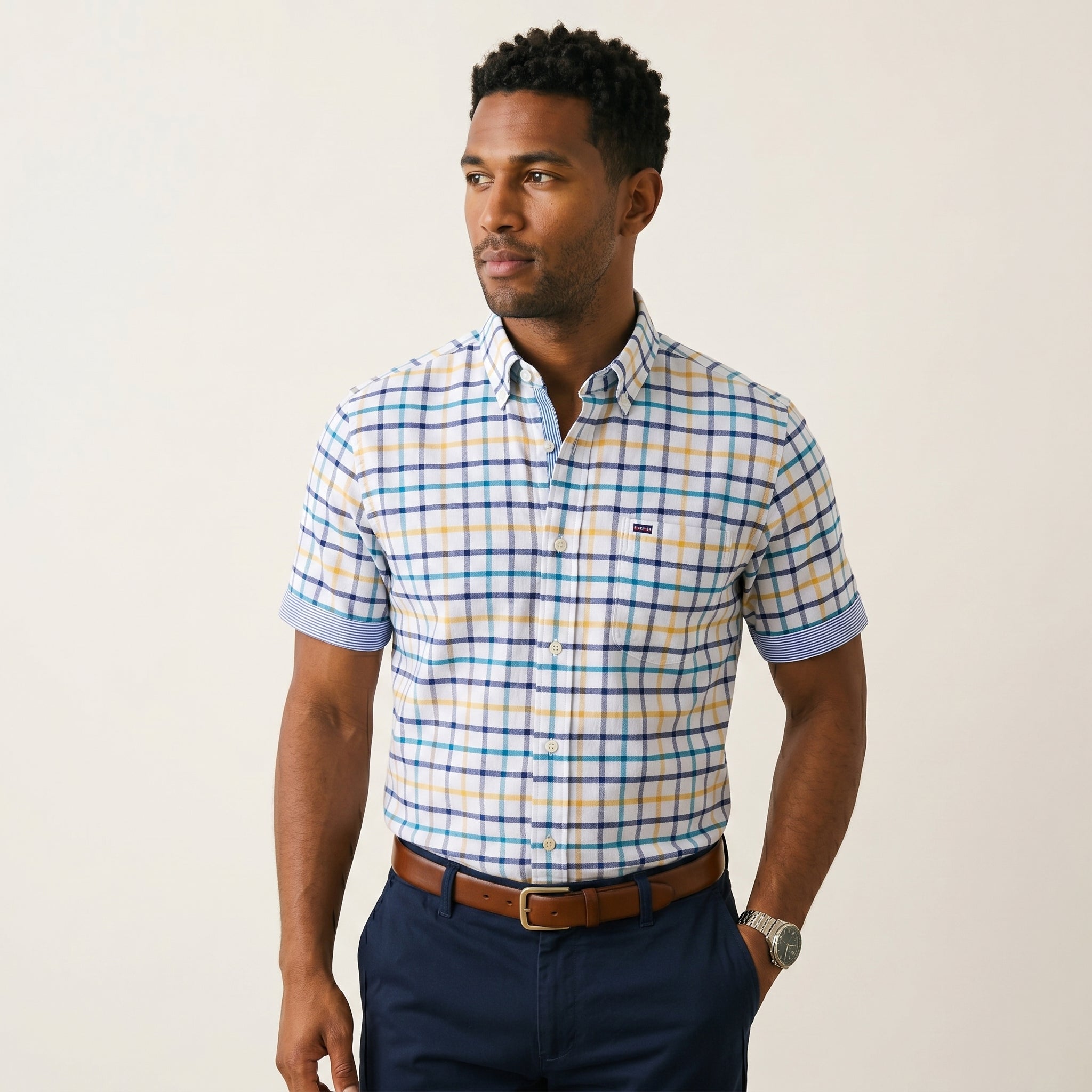Men's Tailored Cotton Button-Up Shirt-Azzella London