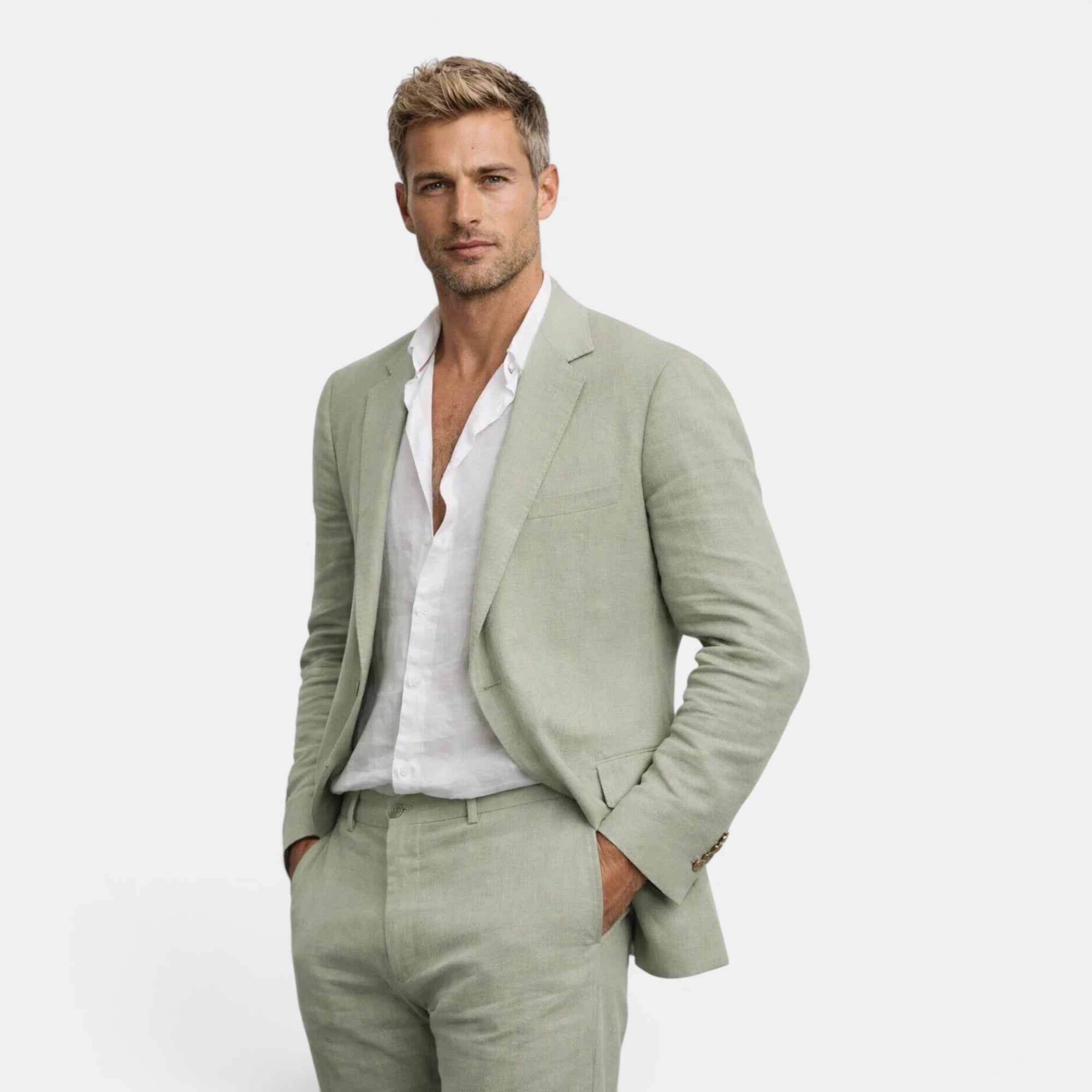 Men's Tailored Linen Suit Set-Suit-Azzella London