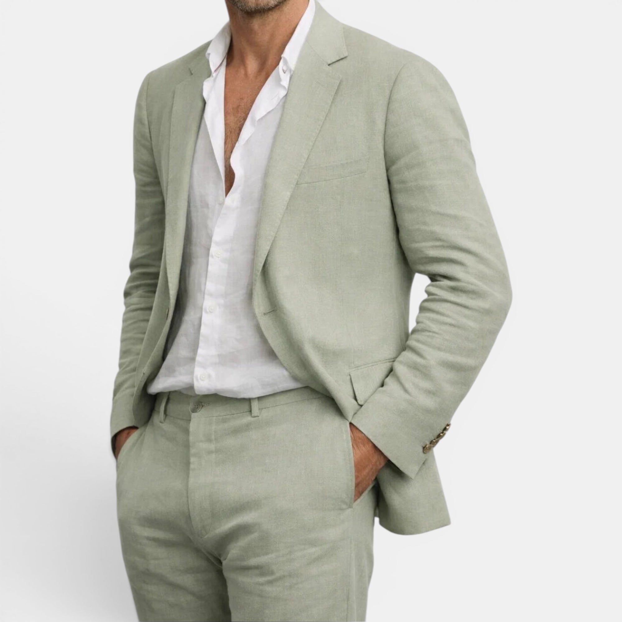 Men's Tailored Linen Suit Set-Suit-Azzella London